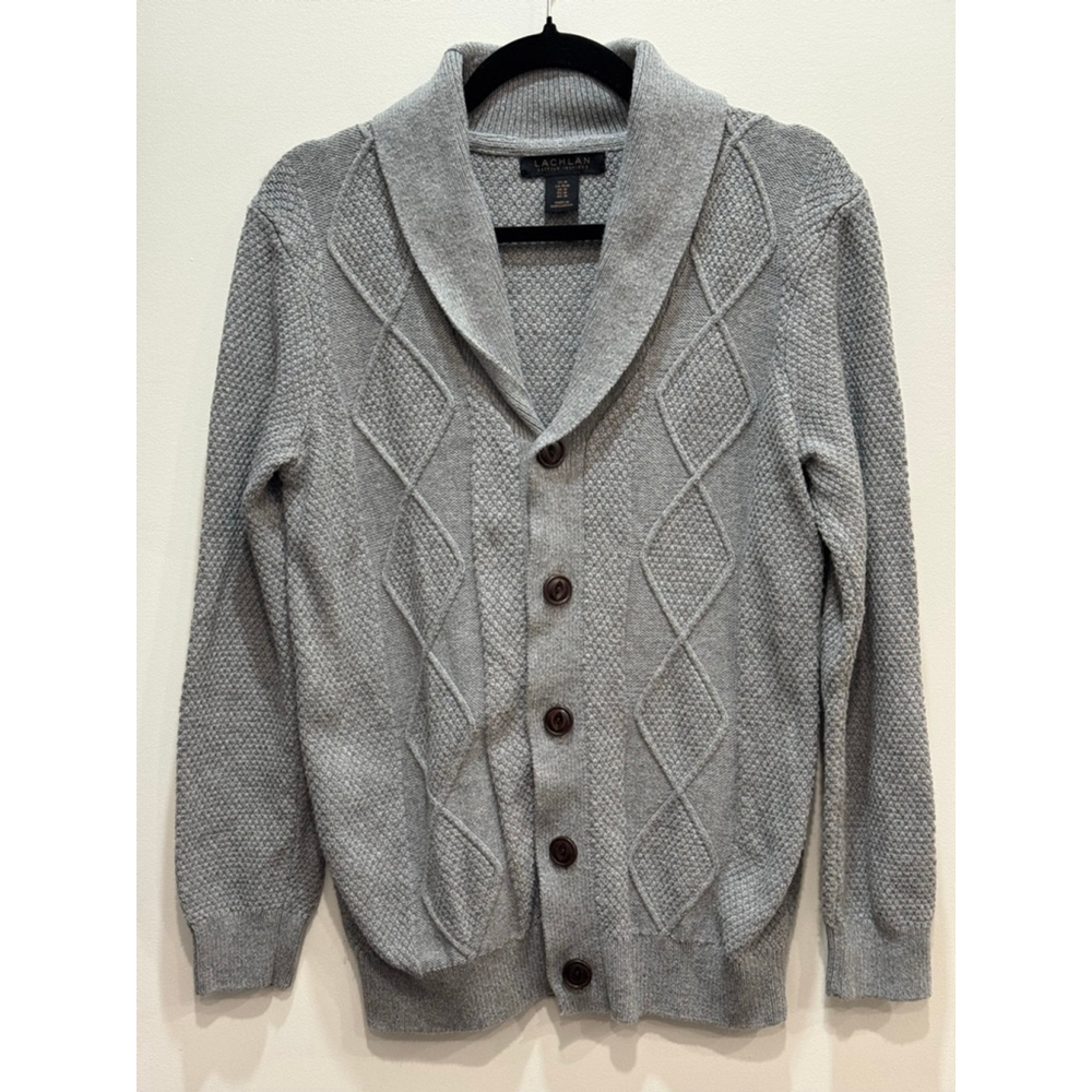 Lachlan Cable Knit Mens Shawl Neck Cardigan Sweater M Fisherman Grandpa Minimal